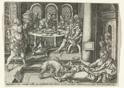 Lazarus bedelt aan de deur van de rijke man