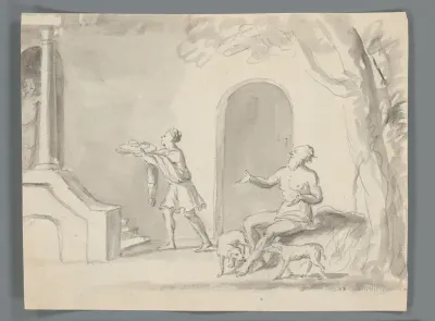 Lazarus bedelt voor het huis van de rijke man