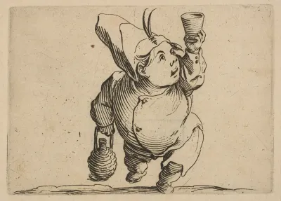 Le Beveur vu de Face (The Drinker Viewed from the Front), from "Varie Figure Gobbi, suite appelée aussi Les Bossus, Les Pygmées, Les Nains Grotesques" (Various Hunchbacked Figures, The Hunchbacks, The Pygmes, The Grotesque Dwarfs)