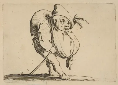 Le Bossu a La Canne (The Hunchback with a Cane), from "Varie Figure Gobbi, suite appelée aussi Les Bossus, Les Pygmées, Les Nains Grotesques" (Various Hunchbacked Figures, The Hunchbacks, The Pygmes, The Grotesque Dwarfs)