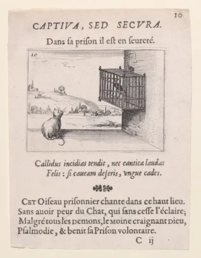 Le Chat Guettant L'Oiseau en Cage (The Cat Watching the Bird in the Cage), plate 10 from "Lux Claustri ou La Lumière du Cloitre" (The Light of the Cloisters)