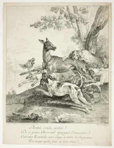 Le Chevreuil force (The Pursued Deer, a series from Four Hunting Subjects)