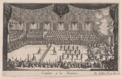 Le Combat (The Combat), from Le Combat a la Barrière in the Palace at Nancy by Henri Humbert, printed by Sebastien Phillipe