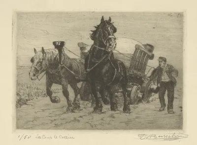 Le coup de collier : Chevaux tirant un chariot