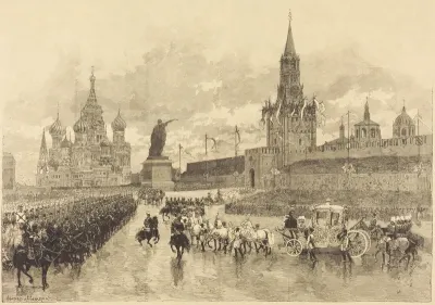 Le Couronnement du Tzar.  Le Cortège imperiale traverse la Place Royale