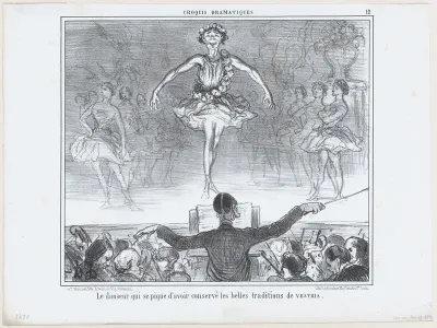 Le danseur qui se pique d'avoir conservé..., from Croquis Dramatiques, published in Le Charivari, January 23, 1857