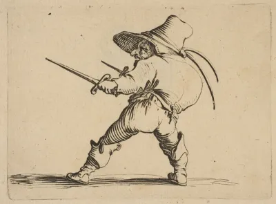 Le Duelliste a L'Épée et au Poignard (The Duelist with a Sword and Daggar), from "Varie Figure Gobbi, suite appelée aussi Les Bossus, Les Pygmées, Les Nains Grotesques" (Various Hunchbacked Figures, The Hunchbacks, The Pygmes, The Grotesque Dwarfs)