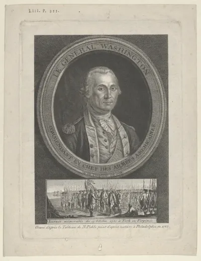 Le Général Washington, Commendant en Chef des Amées Americaines, né en Virginie en 1733