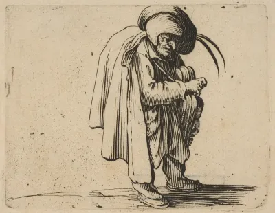 Le Jouer de Vielle (The Hurdy-Gurdy Player), from "Varie Figure Gobbi, suite appelée aussi Les Bossus, Les Pygmées, Les Nains Grotesques" (Various Hunchbacked Figures, The Hunchbacks, The Pygmes, The Grotesque Dwarfs)