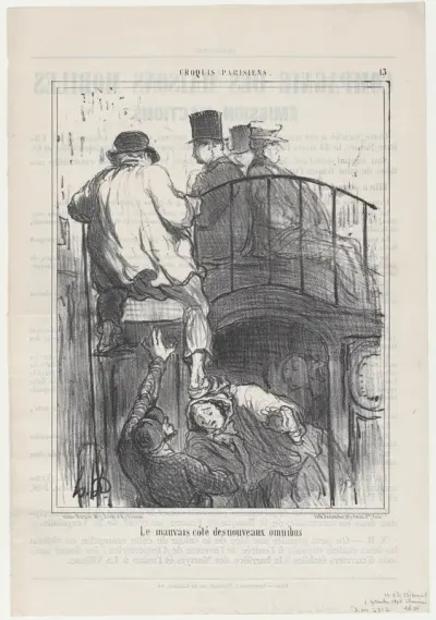 Le mauvais côté des nouveaux omnibus, from Croquis Parisiens, published in Le Charivari, September 4, 1856