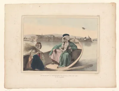 Le palais et la forteresse de Janina, vus du lac. Un turc et un jeune grec