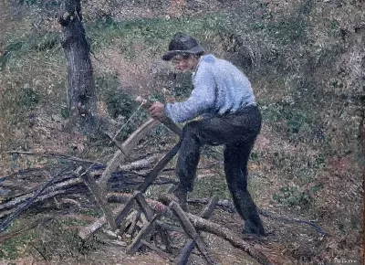 Le Père Melon sciant du bois