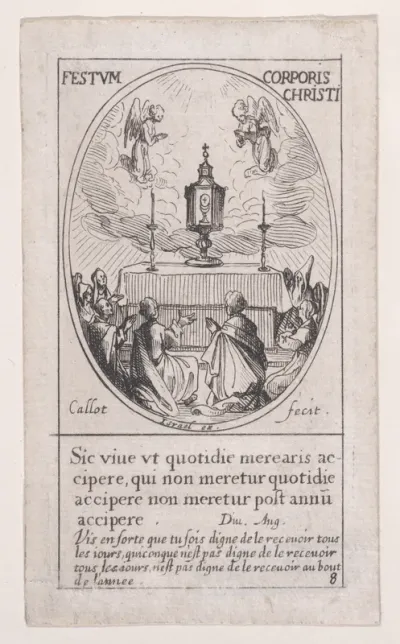 Le Saint-Sacrement de l'autel (The Holy Sacrament of the Altar), Feast of Corpus Christi, scene 8 from Images des Fêtes Mobiles (Images of Moveable Feasts from the Christian Calendar), part of "Les Images De Tous Les Saincts et Saintes de L'Année" (I