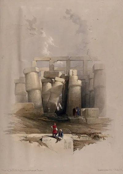 Leaning columns in the temple at Karnac, Thebes, Egypt