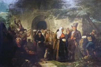 Leaving Mass at a Village near Santiago