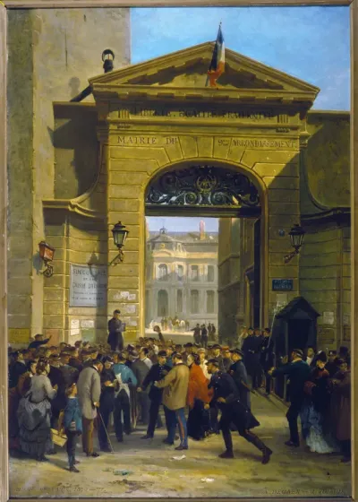 Lecture d'une dépêche à la Mairie du IXème arrondissement, 6, rue Drouot (19 janvier 1871)