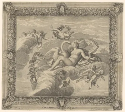Leda en Jupiter als zwaan, liggend op wolken