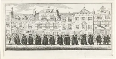 Leden en personeel van de Hoge Raad en Hof van Holland in de lijkstoet van Anna van Hannover te Delft, 1759