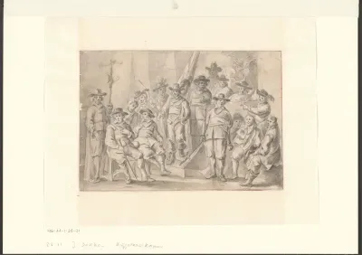 Leden van de schutterij in de krijgsraadkamer