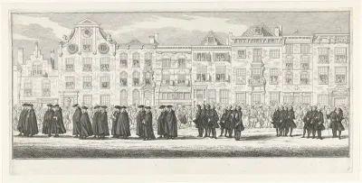 Leden van de Staten-Generaal en hofdienaren in de lijkstoet van Anna van Hannover te Delft, 1759