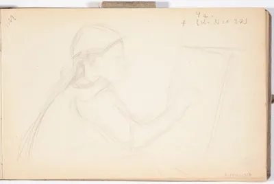 Leena (Paloheimo) piirtää. Todennäköisesti n. 1908-09.