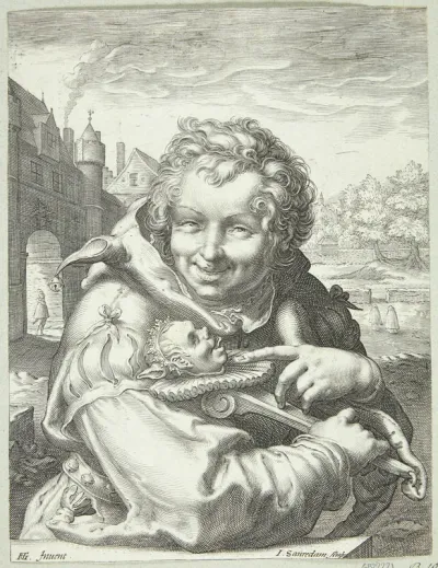 Leende nar med en marotte