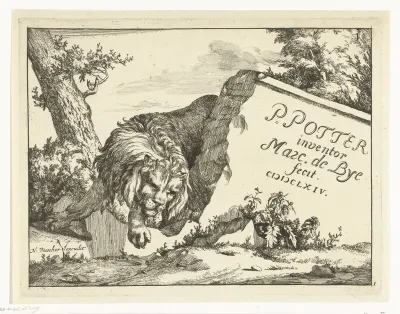 Leeuw bij stenen muur