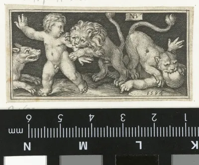 Leeuw en leeuwin verscheuren putti