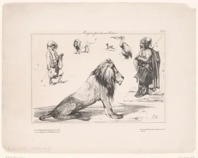 Leeuw en vijf andere studies van oosterse figuren en dieren