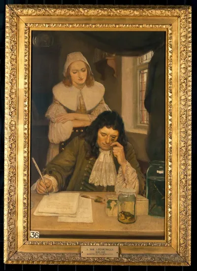 Leeuwenhoek with his microscope