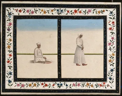 Left, a calligrapher; right, a man wearing traditional clothes from Lucknow