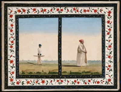 Left, a sepoy (native soldier); right, a official holding an stick