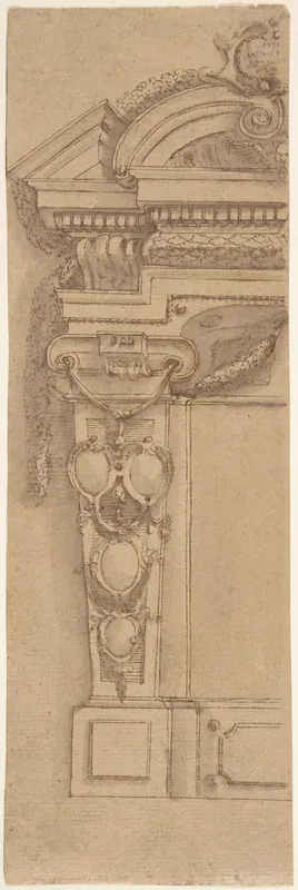 Left Half Design for Wall Monument with Escutcheon Motif