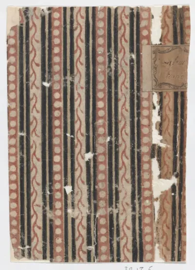 Left side of a book cover with pattern of stripes, vines, and dots
