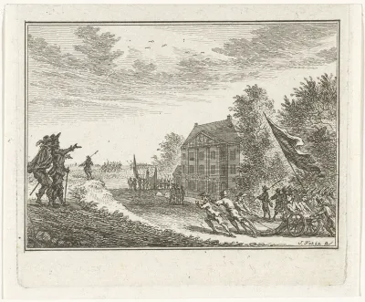 Leger bij een buitenhuis