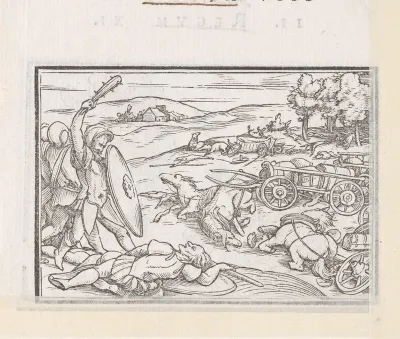 Leger van David schakelt de strijdwagens en het voetvolk van koning Hadadezer uit