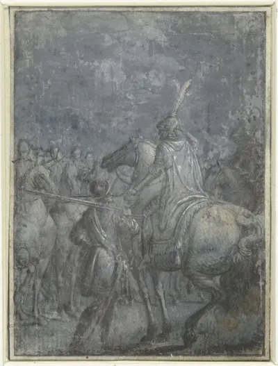 Legeraanvoerder te paard met andere ruiters