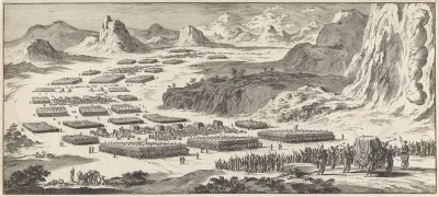 Legertocht van de twaalf stammen van Israël met het tabernakel
