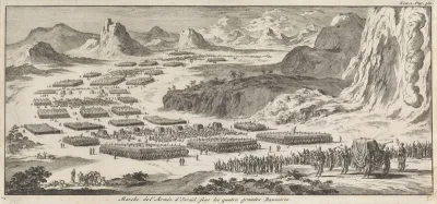 Legertocht van de twaalf stammen van Israël met het tabernakel