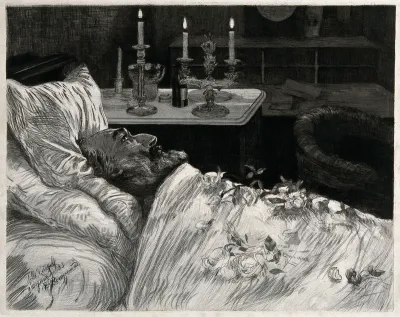 Leon Michel Gambetta on his deathbed strewn with roses