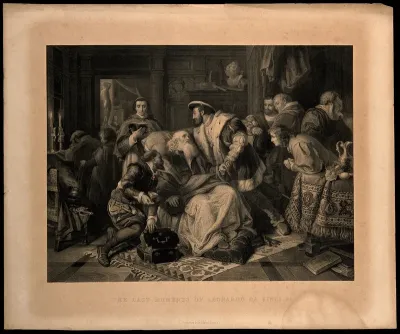 Leonardo da Vinci on his deathbed, at Cloux in 1519, with François I and members of the royal household in attendance