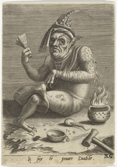 Leprozenbedelaar in de gedaante van de Duivel