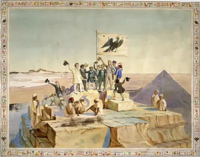 Lepsius Expedition to Egypt: Raising of the Prussian flag on the Great Pyramid of Giza