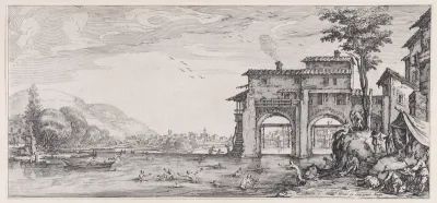 Les Baigneurs (The Bathers), from "Paysages Gravés pour Jean de Médicis appelées aussi Paysages Dessinés a Florence, Vues de Florence, Paysages d'Italie, et Paysages Définitifs" (Landscapes Engraved for Giovanni de'Medici, Landscapes Designed in Flor