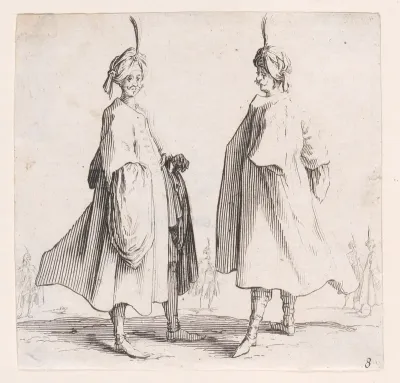 Les Deux Turcs Coiffés d'un Turban Avec un Aigrette (Two Turks Wearing Turbans with an Egret Feather), plate 8 from "Varie Figure" (Various Figures)