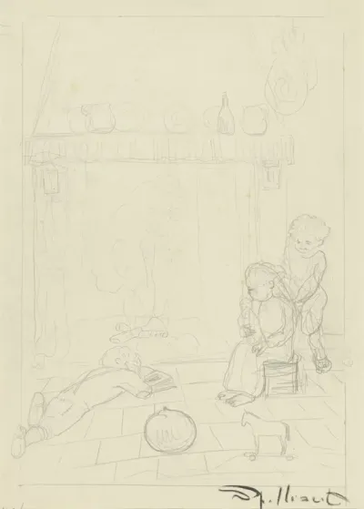Les enfants pauvres devant l'âtre