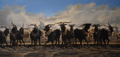 Les Menons en tête d'un troupeau en Camargue