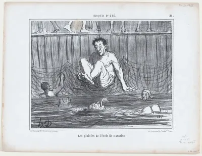 Les plaisirs de l'école de natation, from Croquis Été, published in Le Charivari, June 22, 1858