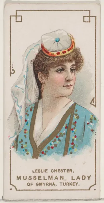 Leslie Chester Dressed as Musselman Lady of Smyrna, Turkey, from the set Actors and Actresses, Second Series (N71) for Duke brand cigarettes