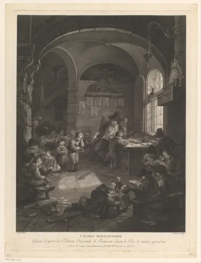Leslokaal met onderwijzer die leerling bestraft